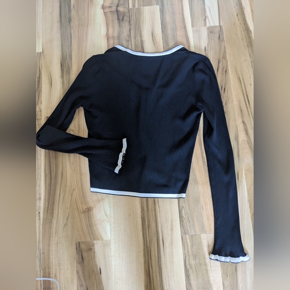 Zara Knit ribbed black cardigan with white trim - M - Picture 3 of 5